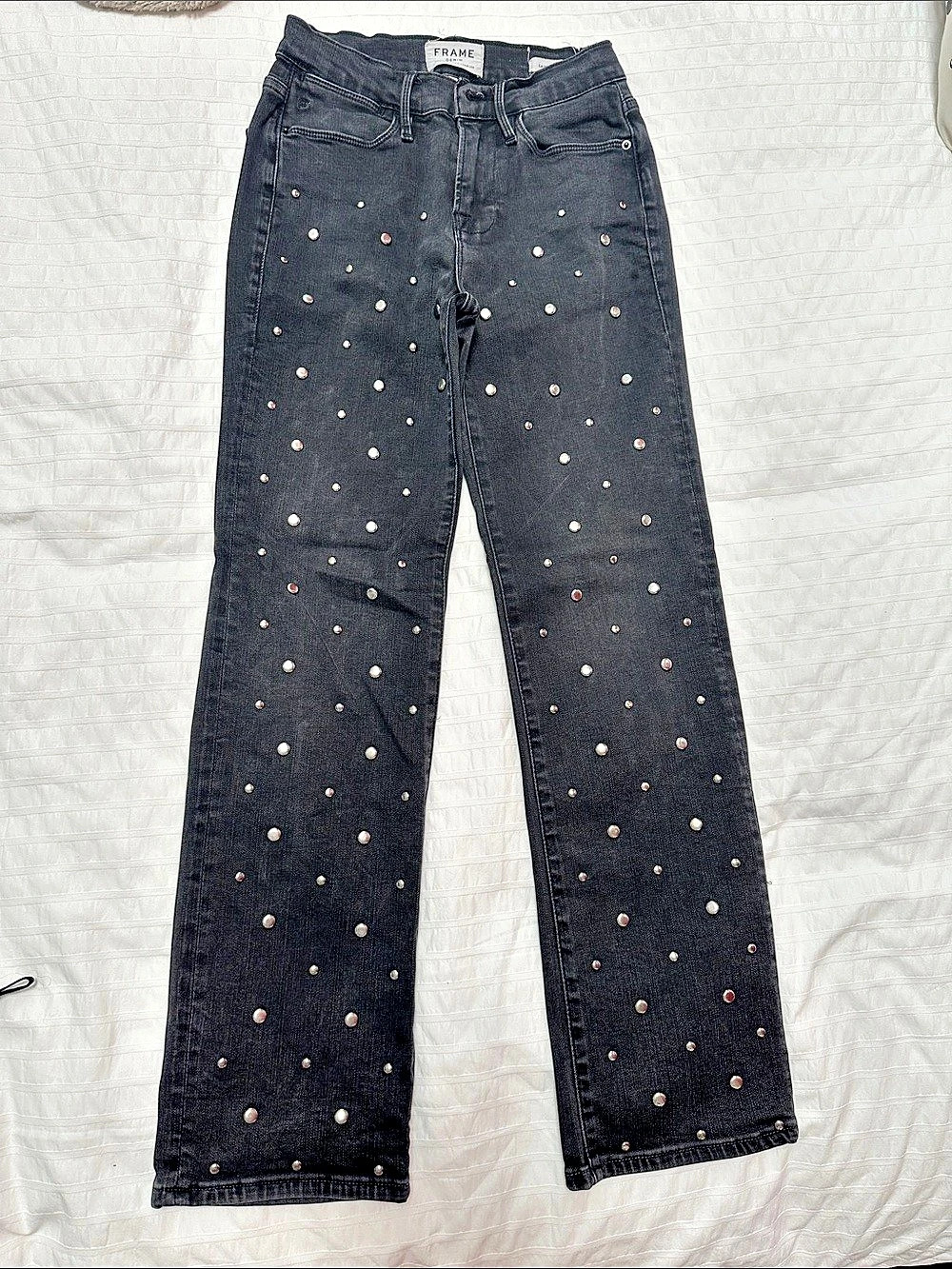 FRAME Le High Straight Studded Straight Leg Jeans Waist 24 Like New